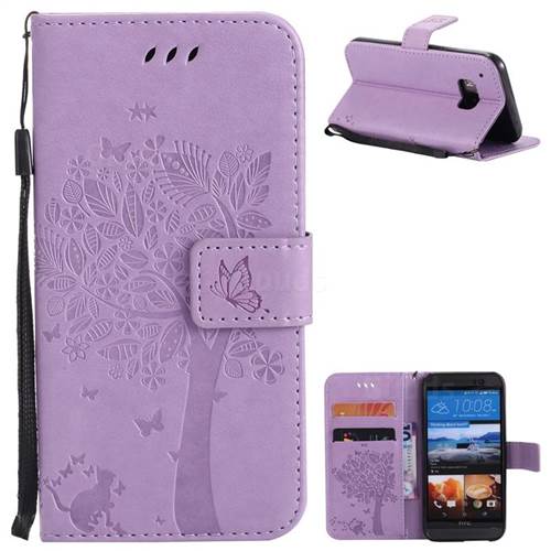 Embossing Butterfly Tree Leather Wallet Case for HTC One M9 - Violet