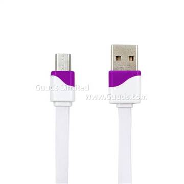 1M Two-color Flat Noodle USB to Micro USB Cable for Samsung / HTC / LG / Nokia / Sony - Purple
