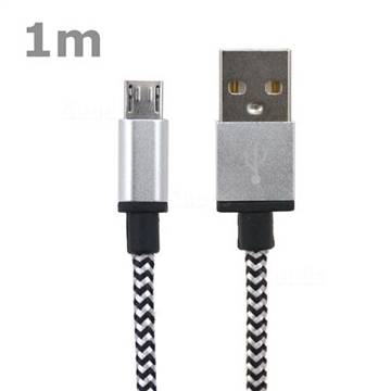 1m Metal Nylon Micro USB Cable for Samsung / HTC / LG / Nokia / Sony - Silver