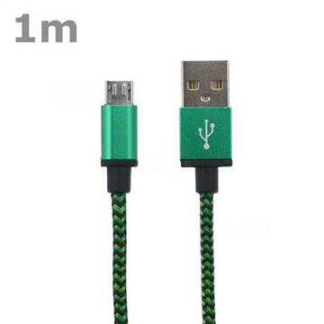 1m Metal Nylon Micro USB Cable for Samsung / HTC / LG / Nokia / Sony - Green