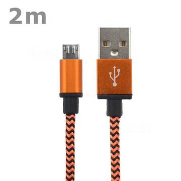 2m Metal Nylon Micro USB Cable for Samsung / HTC / LG / Nokia / Sony - Orange