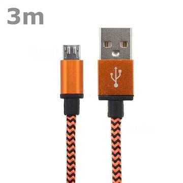 3m Metal Nylon Micro USB Cable for Samsung / HTC / LG / Nokia / Sony - Orange