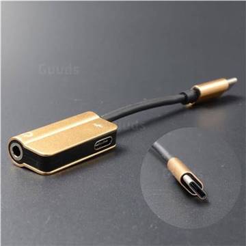 Metal 2 in 1 Type-C Male to Type-C Female + 3.5mm Headphone Jack Adapter - Champagne