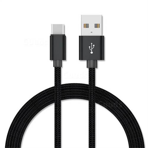 1m Metal Weaving Type-C Data Charging Cable USB C to USB A Cable - Black