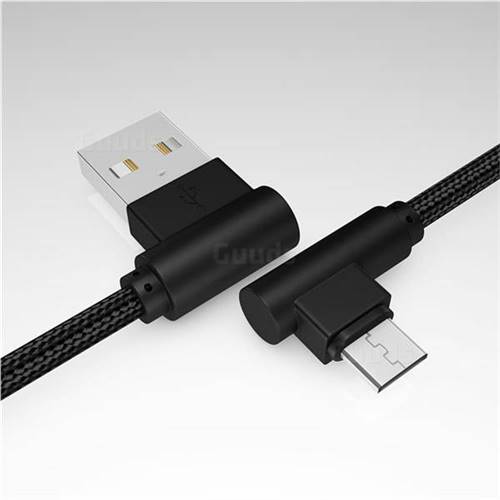 90 Degree Angle Weaving Micro USB Data Charging Cable - 1m / Black