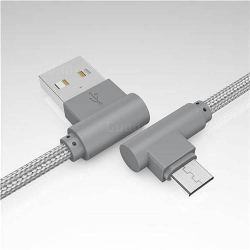 90 Degree Angle Weaving Micro USB Data Charging Cable - 1m / Silver