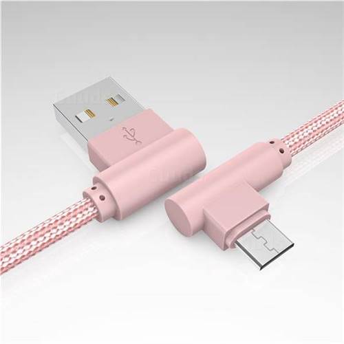 90 Degree Angle Weaving Micro USB Data Charging Cable - 1m / Rose Gold