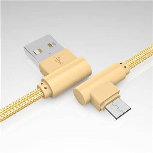 90 Degree Angle Weaving Micro USB Data Charging Cable - 1m / Golden