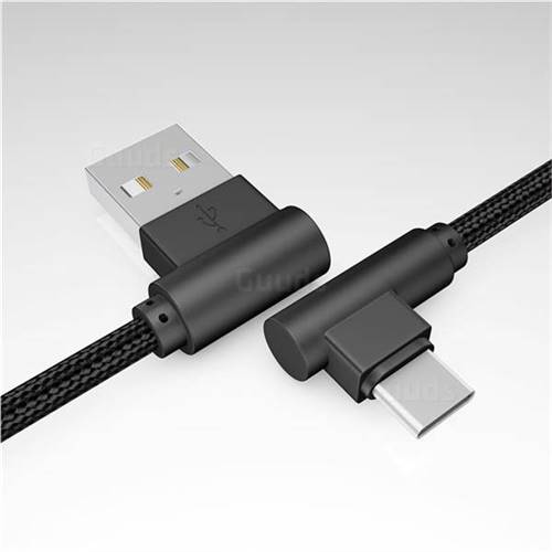 90 Degree Angle Weaving Type-c Data Charging Cable - 1m / Black