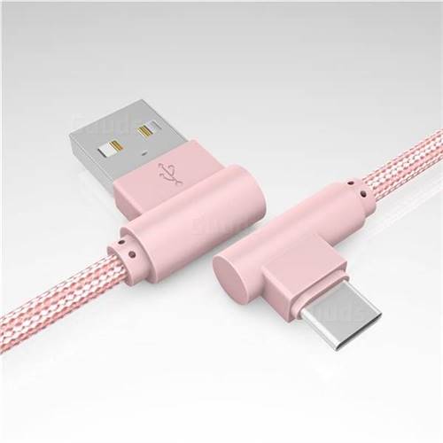 90 Degree Angle Weaving Type-c Data Charging Cable - 1m / Rose Gold