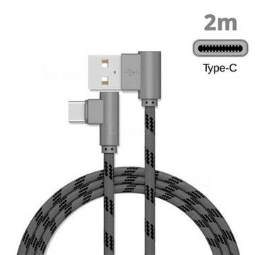 90 Degree Angle Metal Nylon Type-c Data Charging Cable - Gray / 2m