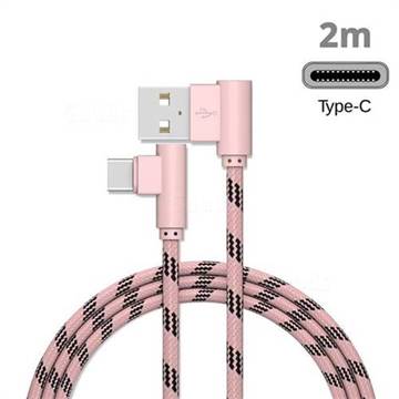 90 Degree Angle Metal Nylon Type-c Data Charging Cable - Pink / 2m