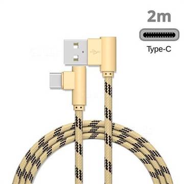 90 Degree Angle Metal Nylon Type-c Data Charging Cable - Golden / 2m