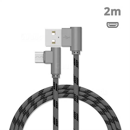 90 Degree Angle Metal Nylon Micro USB Data Charging Cable - Gray / 2m