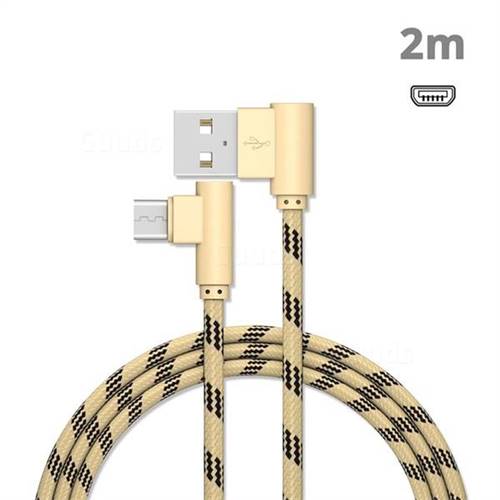 90 Degree Angle Metal Nylon Micro USB Data Charging Cable - Golden / 2m