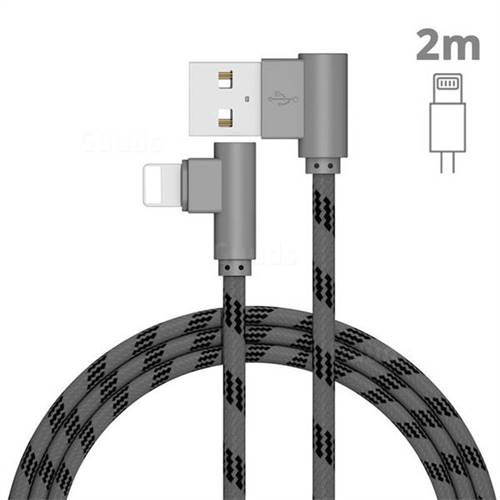 90 Degree Angle Metal Nylon Apple 8 Pin Data Charging Cable - Gray / 2m