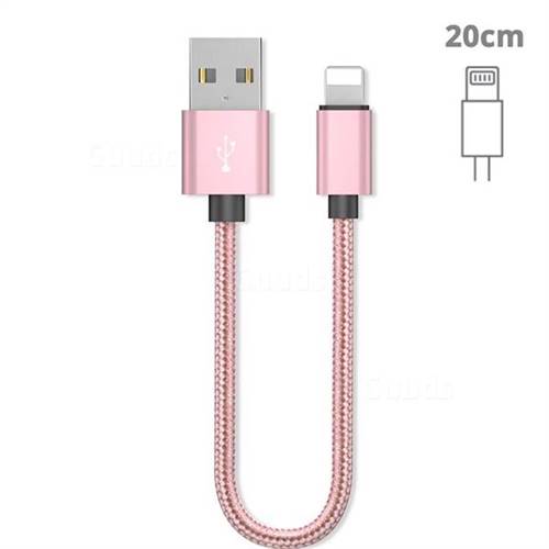 20cm Short Metal Weaving 8 Pin Data Charging Cable for Apple iPhone - Rose Gold