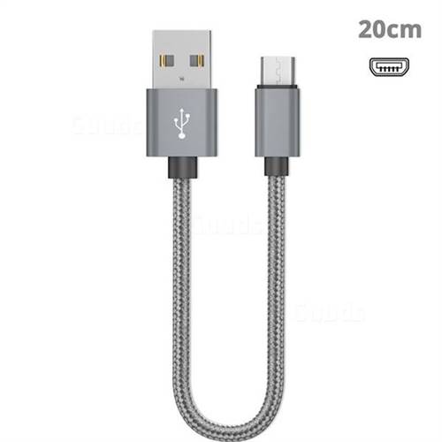 20cm Short Metal Weaving Micro USB Data Charging Cable for Samsung Sony LG Huawei Xiaomi Phones - Silver