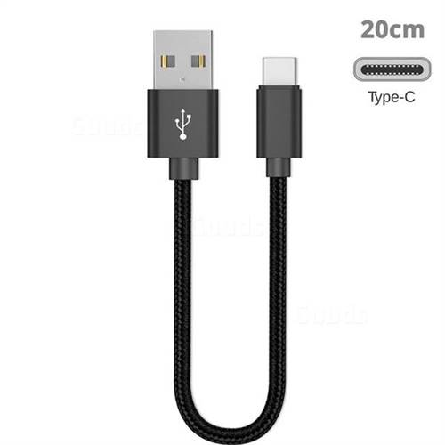 20cm Short Metal Weaving Type-C Data Charging Cable USB C to USB A Cable - Black