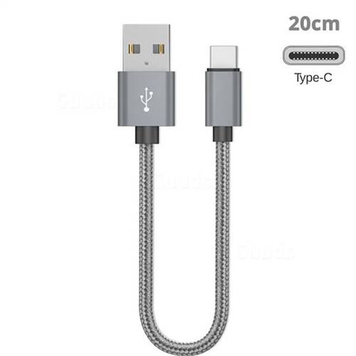 20cm Short Metal Weaving Type-C Data Charging Cable USB C to USB A Cable - Silver