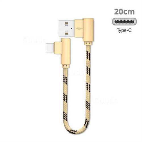 20cm Short Cable 90 Degree Angle Nylon Type-c Data Charging Cable - Golden