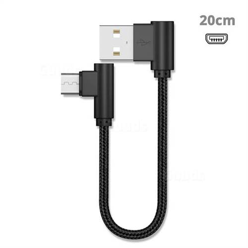 20cm Short Cable 90 Degree Angle Weaving Micro USB Data Charging Cable - Black
