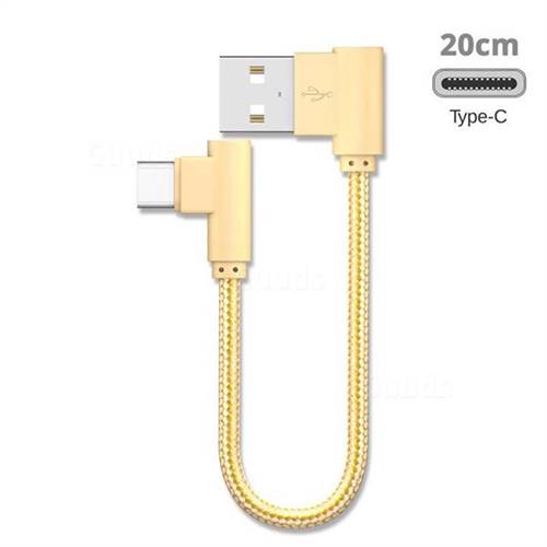 20cm Short Type-c Cable 90 Degree Angle Weaving Type-c Data Charging Cable - Golden