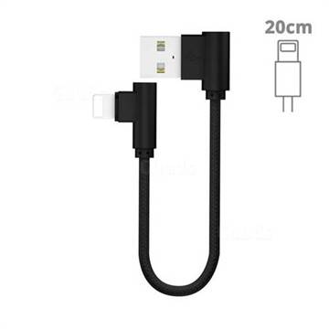 20cm Short Cable 90 Degree Angle Weaving Apple 8 Pin Data Charging Cable - Black