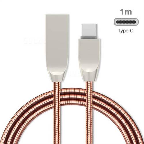 1m Metal D Sharp Zinc Alloy Spring Type-C Data Charging Cable USB C to USB A Cable - Rose Gold