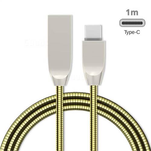 1m Metal D Sharp Zinc Alloy Spring Type-C Data Charging Cable USB C to USB A Cable - Golden