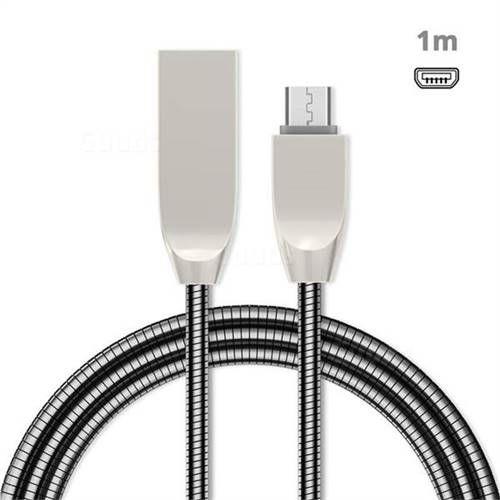 1m Metal D Sharp Zinc Alloy Spring Micro USB Data Charging Cable MicroUSB to USB A Cable - Black