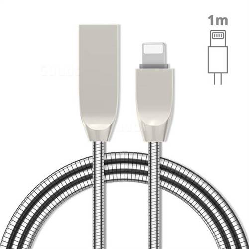 1m Metal Candy Soft Apple 8 Pin Data Charging Cable 8Pin to USB A Cable - Silver