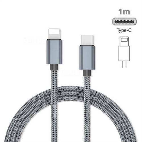 1m Metal Nylon Type-c Male to Apple 8 Pin Male Data Charging Cable - Silver