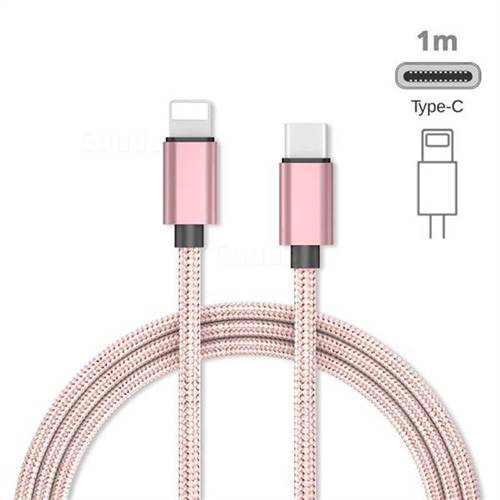1m Metal Nylon Type-c Male to Apple 8 Pin Male Data Charging Cable - Rose Gold