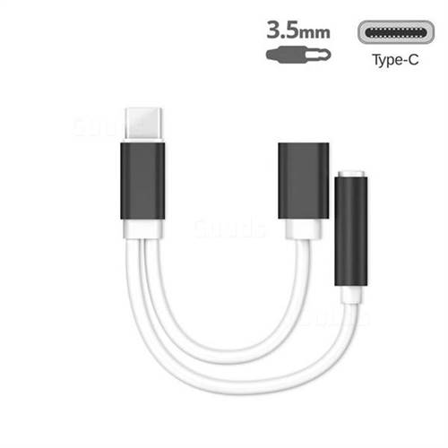 2 in 1 Audio Jack 3.5mm Female + Type-c Female to Type-C Male Connector Cable USB C to 3.5mm Jack Adapter - Black