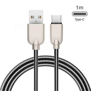 1m Metal U Sharp Zinc Alloy Spring Type-C Data Charging Cable USB C to USB A Cable - Black