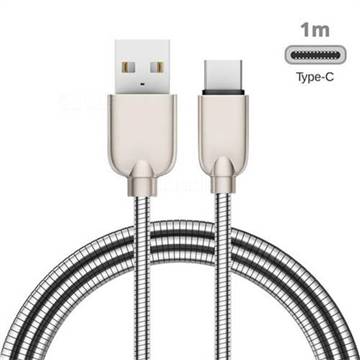 1m Metal U Sharp Zinc Alloy Spring Type-C Data Charging Cable USB C to USB A Cable - Silver