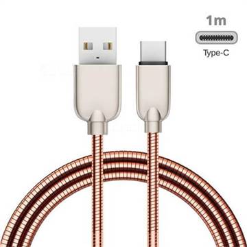 1m Metal U Sharp Zinc Alloy Spring Type-C Data Charging Cable USB C to USB A Cable - Rose Gold