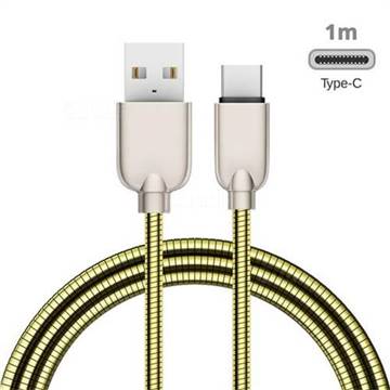 1m Metal U Sharp Zinc Alloy Spring Type-C Data Charging Cable USB C to USB A Cable - Golden
