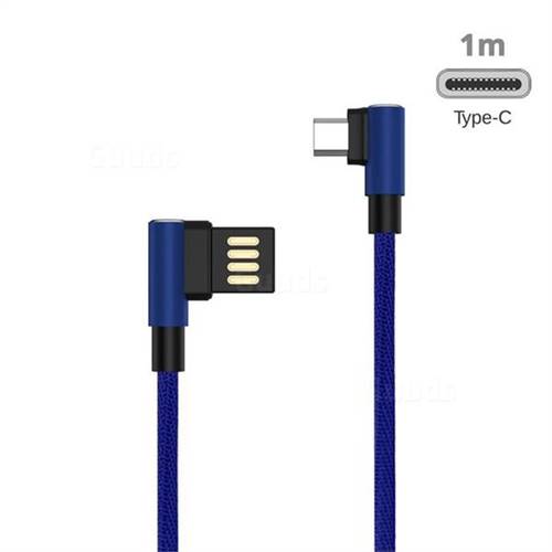 90 Degree Angle Metal Type-c Data Charging Cable - 1m / Blue