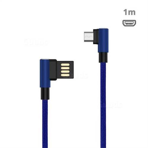 90 Degree Angle Metal Micro USB Data Charging Cable - 1m / Blue