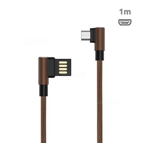 90 Degree Angle Metal Micro USB Data Charging Cable - 1m / Brown