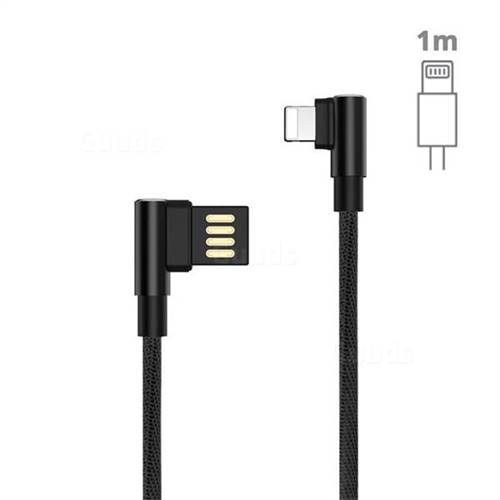 90 Degree Angle Metal for Apple 8 Pin USB Data Charging Cable - 1m / Black