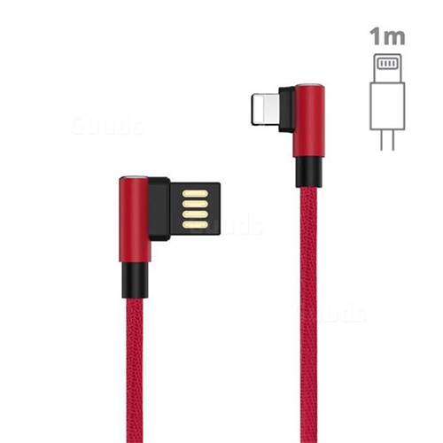 90 Degree Angle Metal for Apple 8 Pin USB Data Charging Cable - 1m / Red