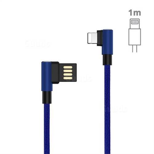 90 Degree Angle Metal for Apple 8 Pin USB Data Charging Cable - 1m / Blue