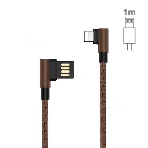 90 Degree Angle Metal for Apple 8 Pin USB Data Charging Cable - 1m / Brown