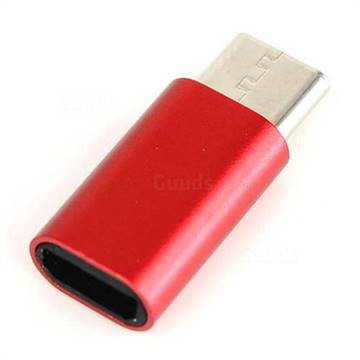 Aluminum Alloy Micro USB Female to Type-C Male Adapter - Red