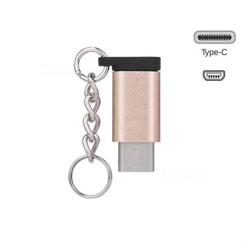 Keychain Aluminum Alloy Micro USB Female to Type-C Male Connector Adapter - Golden