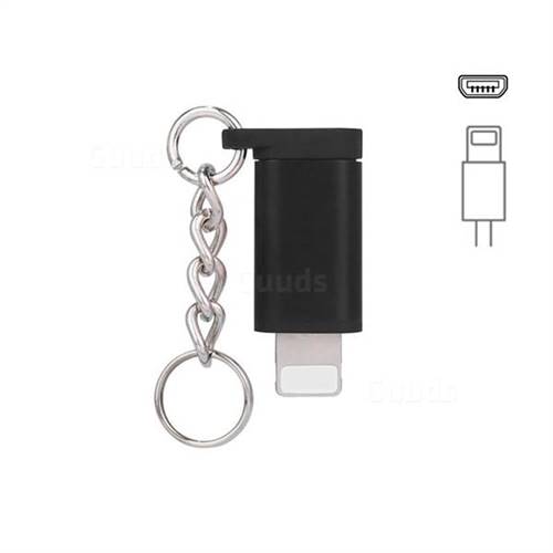 Keychain Aluminum Alloy Micro USB Female to 8 Pin Male Connector Adapter - Black