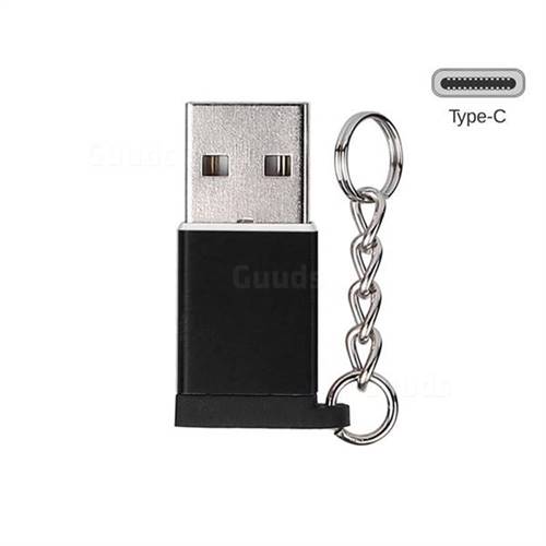 Keychain Aluminum Alloy Type-C Female to USB A Male Connector Adapter - Black